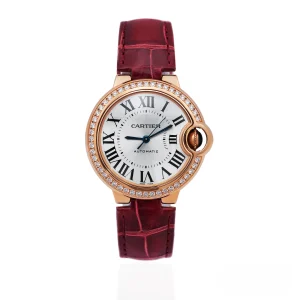 CARTIER BALLON BLEU WJBB0033 18ct Rose Gold 33mm Silver Dial Factory Diamond Bezel