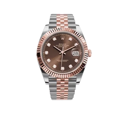 Rolex Datejust 41MM 126331 Chocolate Diamond Dial Fluted Bezel Two Tone Rose Gold Jubilee Bracelet