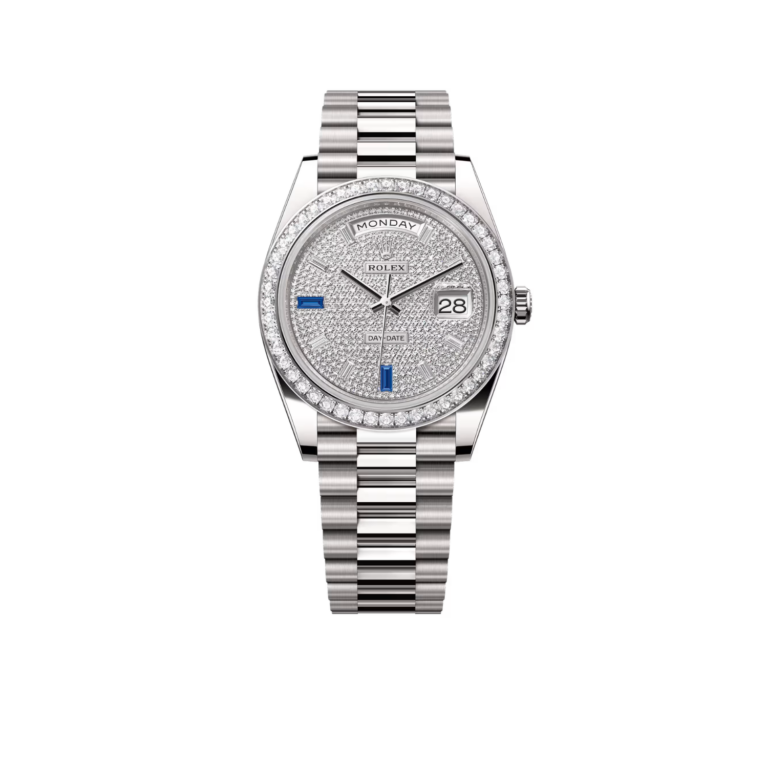 Rolex Day-Date 40 President White Gold Diamond Paved Dial with Sapphires 228349RBR