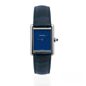 CARTIER TANK MUST WSTA0055 Large 33.7mm x 25.5mm Steel Blue Dial