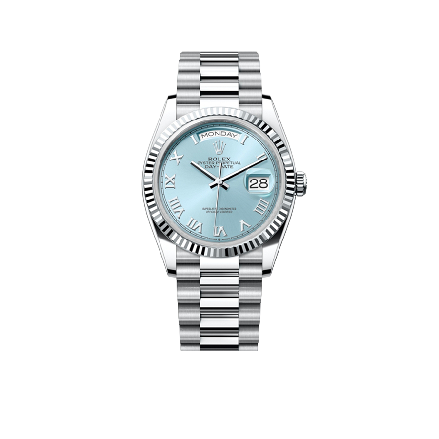 Rolex President Day-Date 36mm Platinum Ice Blue Mens Watch 128236-0008
