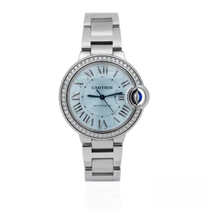 CARTIER BALLON BLEU W4BB0028 33mm Steel Blue Silvered Dial & Diamond Bezel – Full Set