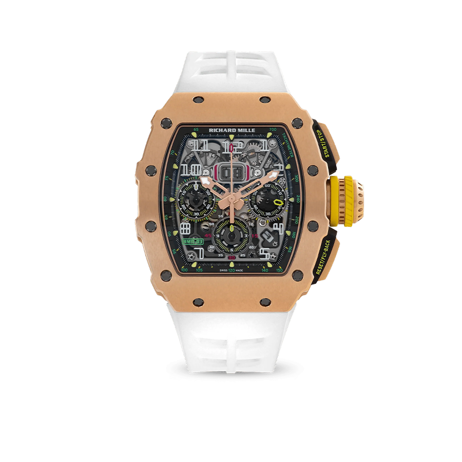 Richard Mille RM 11-03 18K rose gold watch with a perforated dial and a diameter of 44 mm