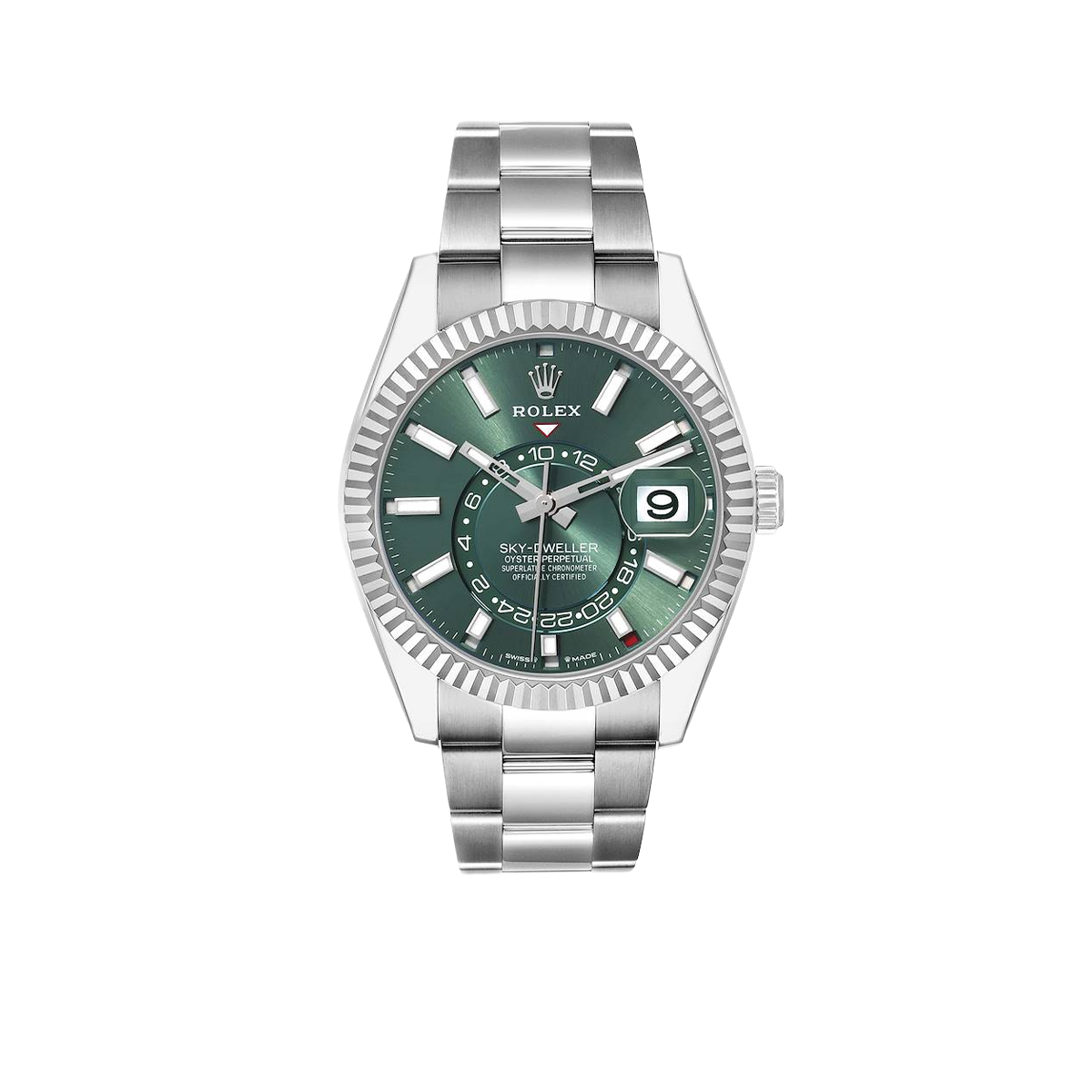 Rolex Sky-Dweller 42mm Steel White Gold Green Dial Mens Watch 336934