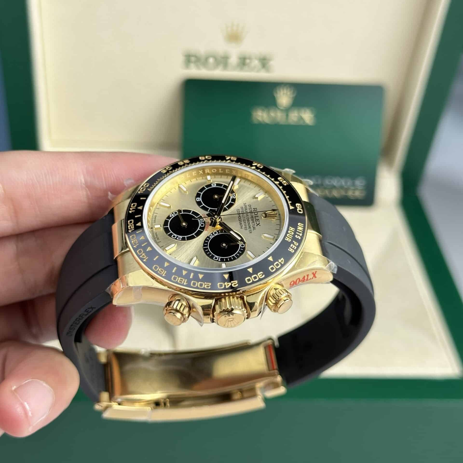 Rolex Daytona 40mm Pikachu Yellow Gold Champagne Black Dial 126518LN - Image 8