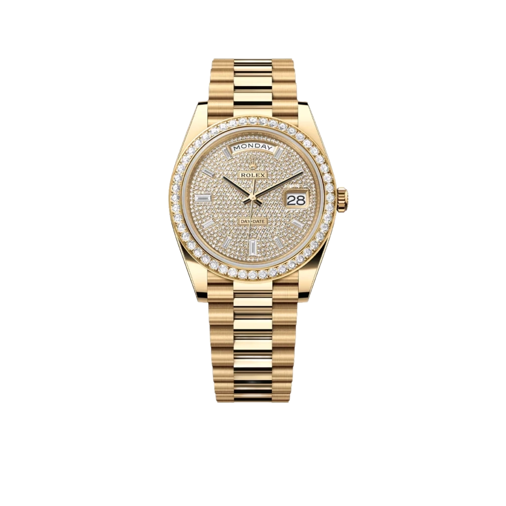 Rolex Day-Date 40 228348RBR Yellow Gold Diamond Dial Diamond Bezel