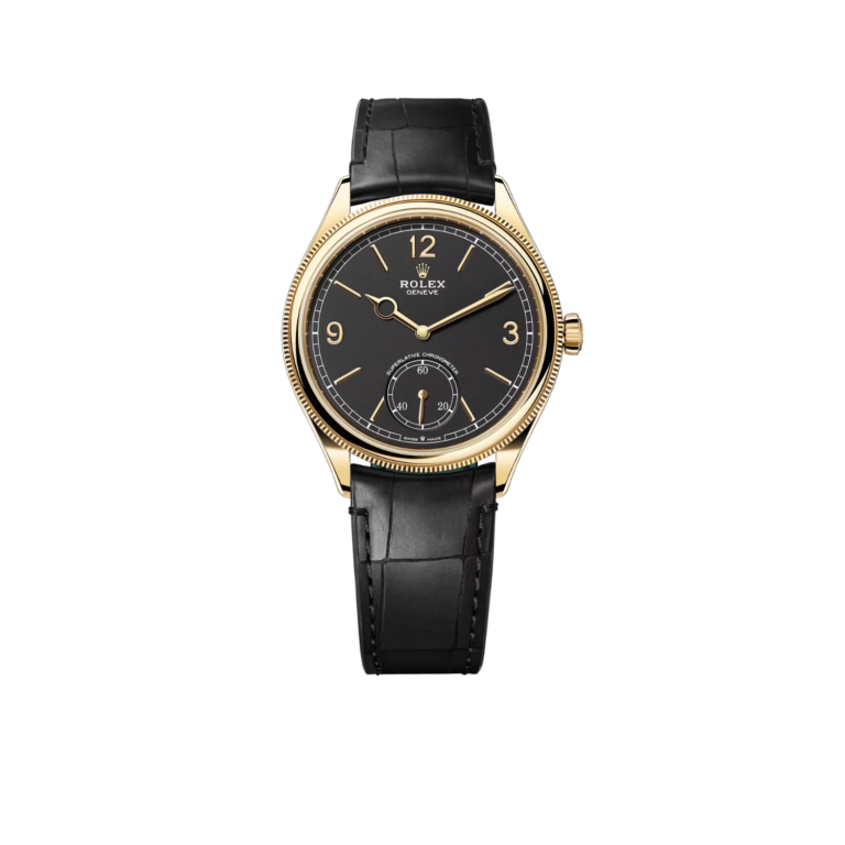 Rolex Perpetual 1908 39mm Yellow Gold Black Dial Black Alligator Leather Strap m52508-0002