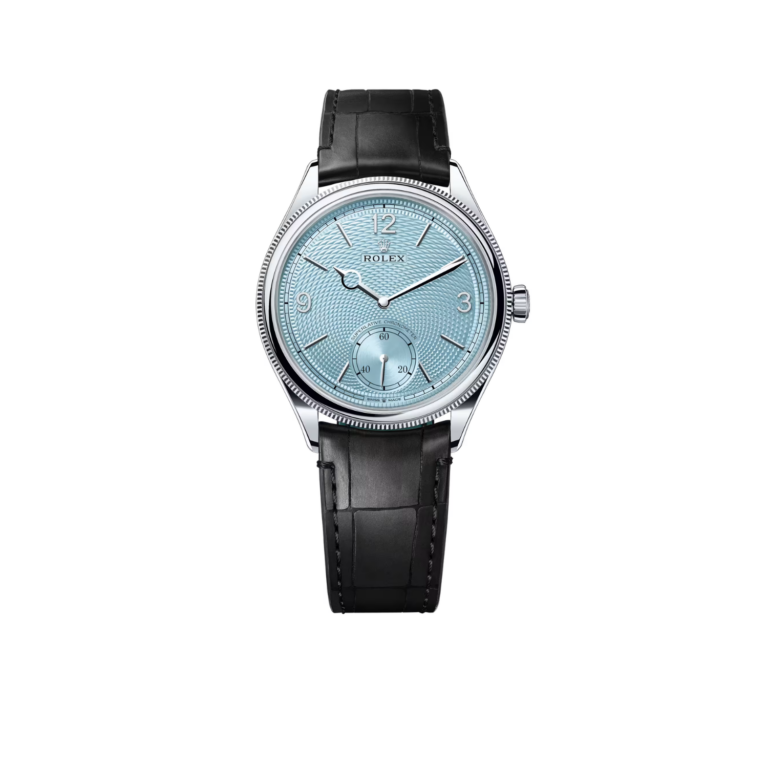 Rolex Perpetual 1908 39mm White Gold Platinum Ice Blue Dial Black Alligator Leather Strap m52506-0003
