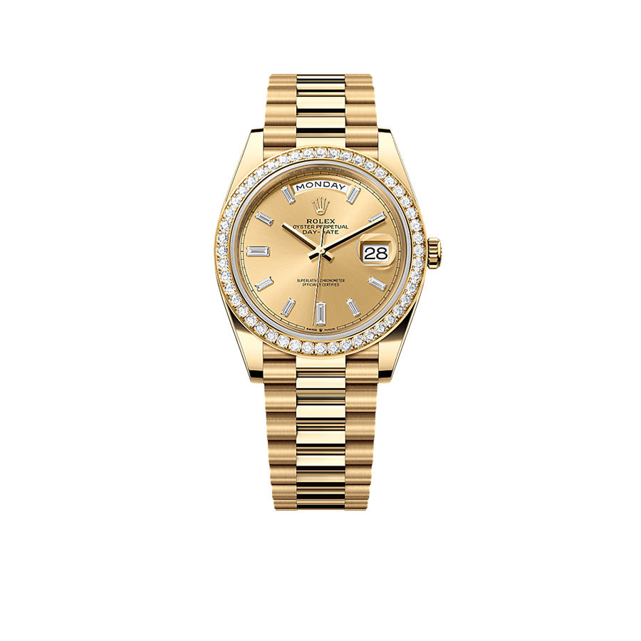 Rolex Day-Date 40mm 228348RBR Yellow Gold Diamond Bezel Champagne Diamond Dial