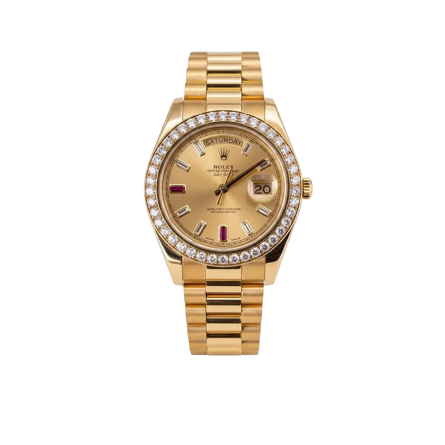 Rolex President Day-date II 41mm 218348 18k Yellow Gold Baguette Diamond & Ruby Dial