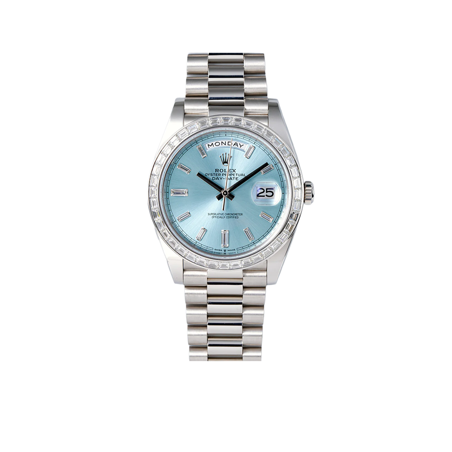 Rolex Day-Date 40mm Ice Blue Dial Baguette Set Bezel 228396TBR