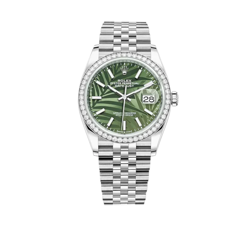 Rolex Datejust 36 M126284RBR-0039 ?C Olive Green Palm Motif Dial Diamond Bezel