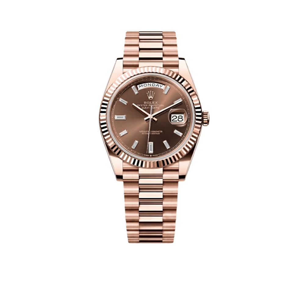 Rolex President Day-Date 40mm Rose Gold Chocolate Diamond Watch 228235