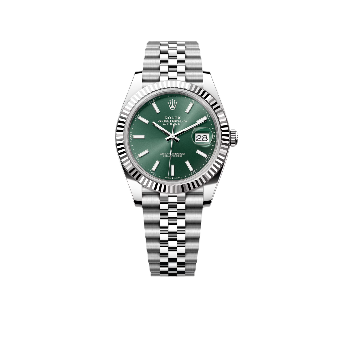 Rolex Datejust 41mm Steel White Gold Mint Green Dial Mens Watch 126334-0028
