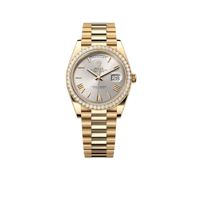 Rolex Day-Date 40 mm Yellow Gold Diamond Bezel Silver Dial M228348rbr-0007