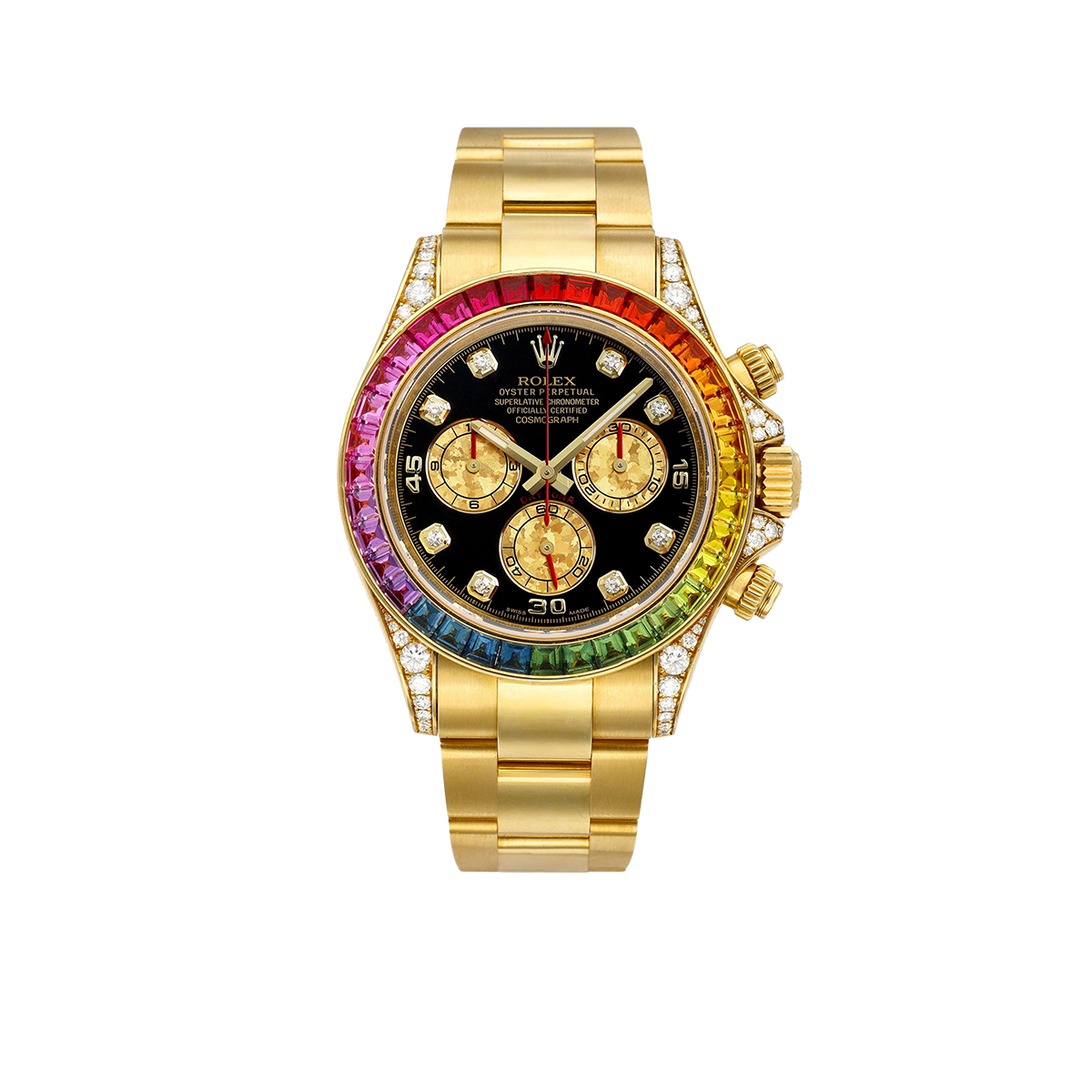 Rolex Daytona 116598RBOW Rainbow Yellow Gold Black Diamond Dial Sapphire Bezel