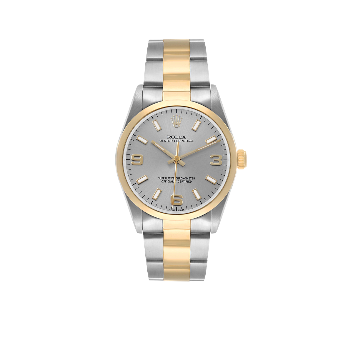 Rolex Oyster Perpetual 34mm Steel Yellow Gold Slate Dial Mens Watch 14203