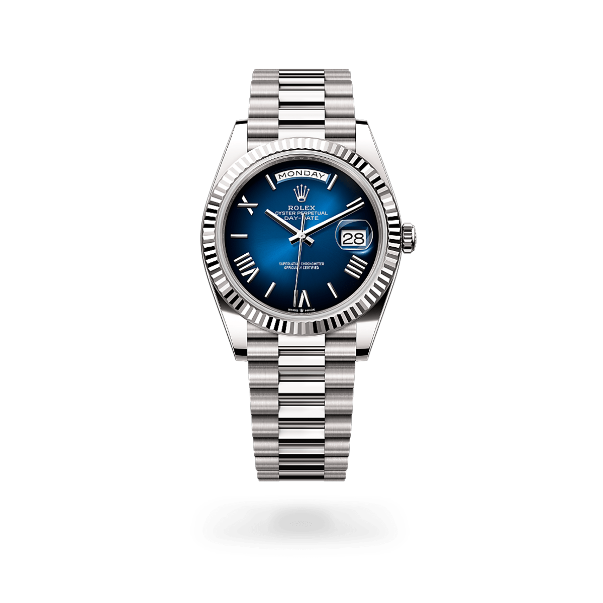 Rolex Day-date Oyster Perpetual 40mm White Gold Blue Ombr?? Dial, Fluted bezel M228239-0076