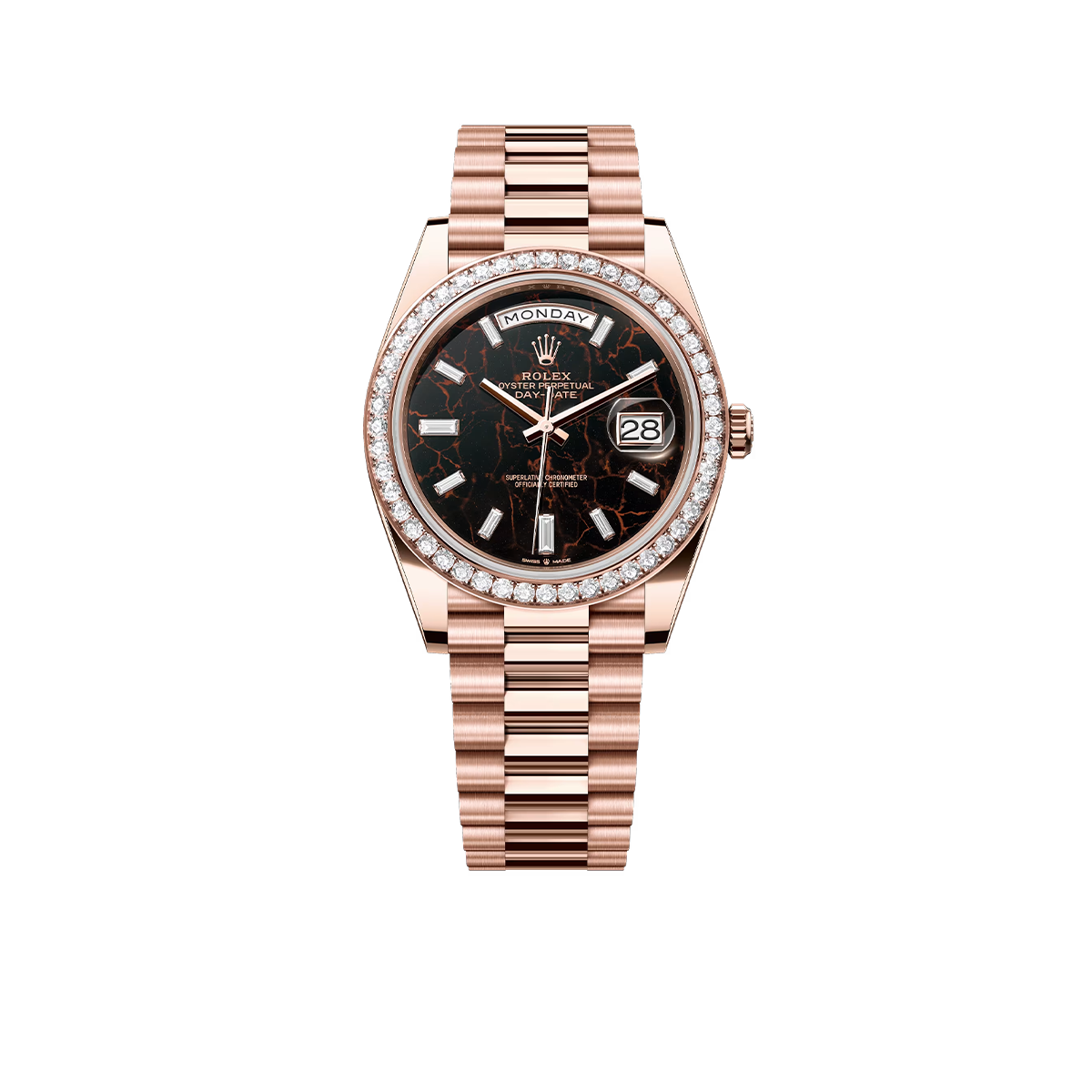 Rolex Day-Date 40 228345RBR Rose Gold Eisenkiesel Diamond Dial Diamond Bezel
