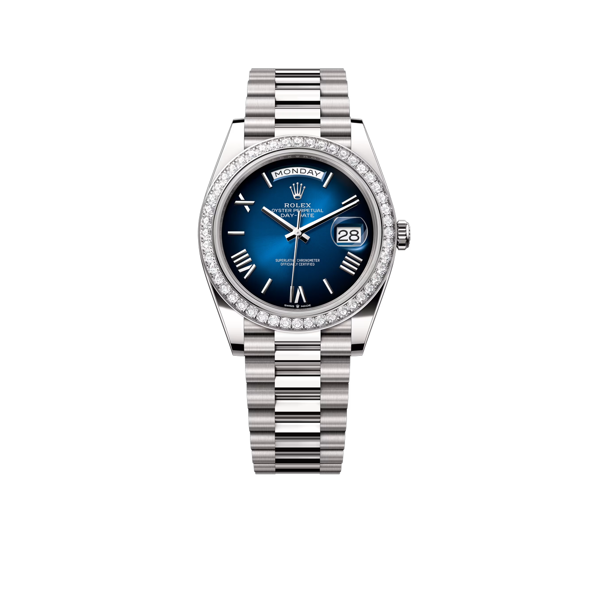 Rolex Day-date Oyster Perpetual 40mm White Gold Blue Ombr?? Dial, Diamond-set bezel M228349RBR-0045