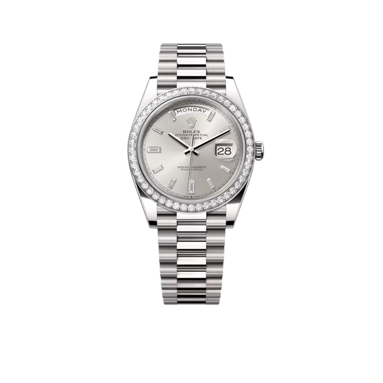 Rolex Day-Date 40mm Silver Dial 18 kt White Gold Diamonds 228349RBR-0001