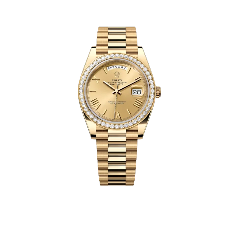 Rolex Day-Date 40 228348RBR Yellow Gold Diamond Bezel Champagne Roman Dial