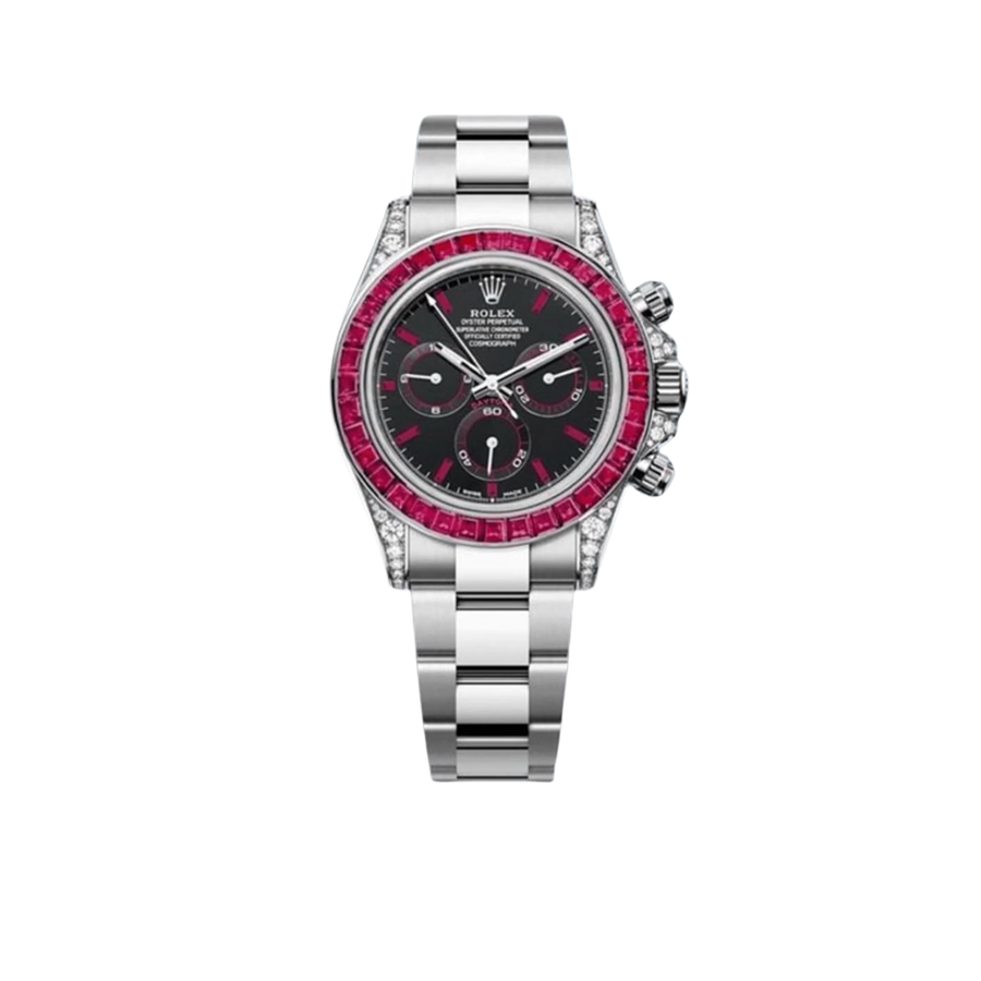 Rolex Daytona 126599TRU White Gold Diamond Black Dial Ruby Bezel