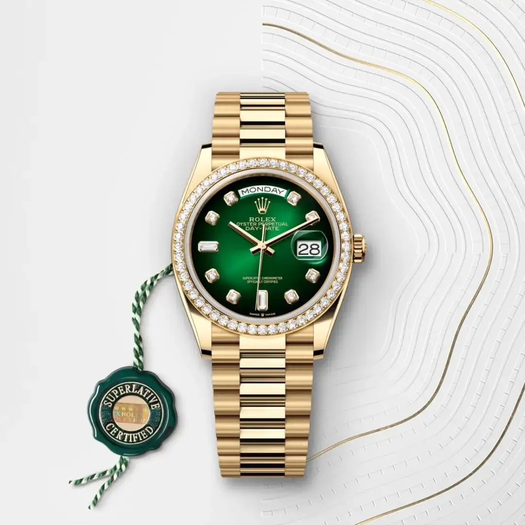 Rolex Day-Date President 36mm Yellow Gold 128348RBR Green - Image 4