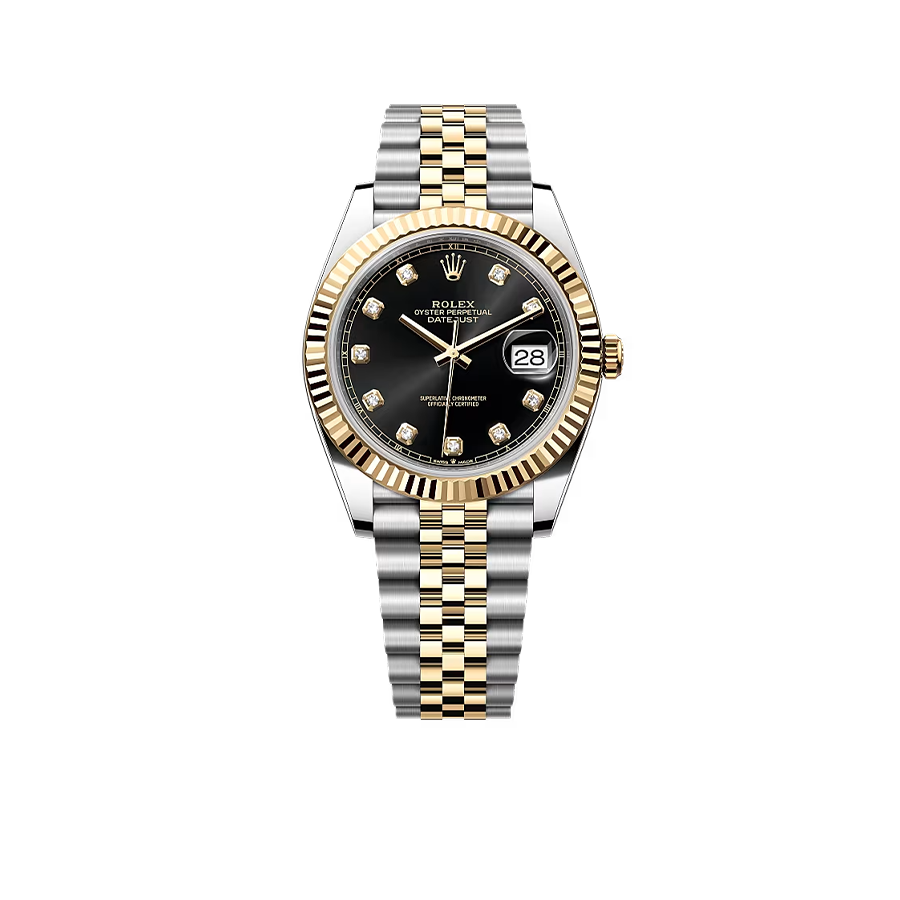 Rolex Datejust 41mm Stainless Steel Yellow Gold Black Diamond Dial Jubilee 126333-006