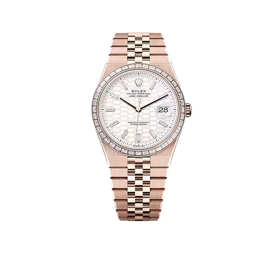Rolex Land-Dweller Oyster 40mm Everosegold & Diamonds Intense White Honeycomb Motif Dial  127385TBR-0003