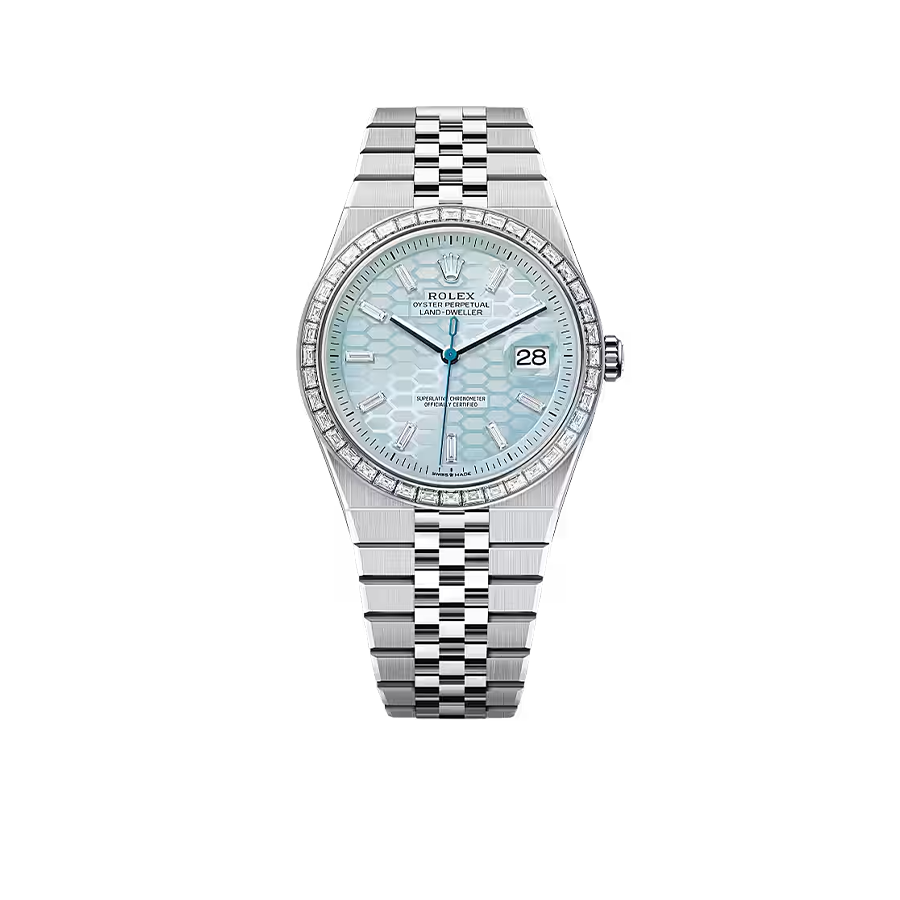 Rolex Land-Dweller Oyster 40mm Platinum & Diamonds Ice Blue Honeycomb Motif Dial M127386TBR-0001