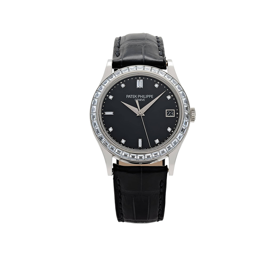 Patek Philippe Calatrava 38mm 5298P-012 Platinum Black Diamond Dial Diamond Bezel