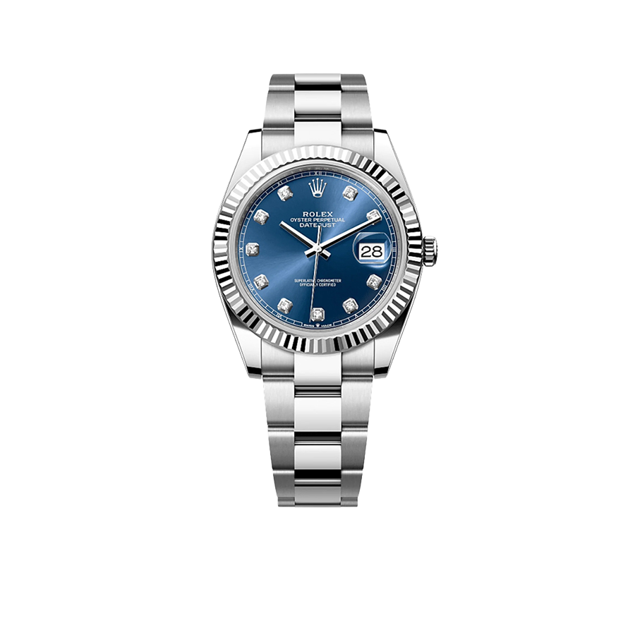 Rolex Datejust 41mm Oystersteel and white gold, blue and diamond-set dial 126334-0015