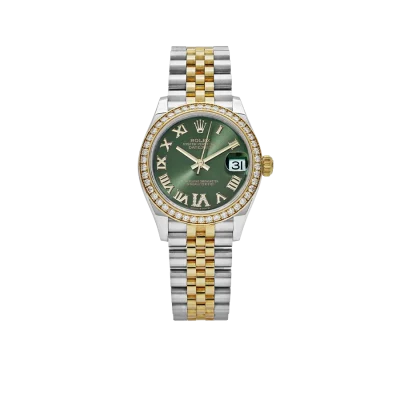 Rolex Lady-Datejust 31mm 278383RBR Yellow Gold Stainless Steel Green Roman Dial Diamond Bezel