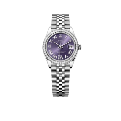 Rolex Lady-Datejust 31mm 278384RBR Stainless Steel Diamond Bezel Violet Roman Dial Jubilee