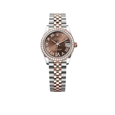 Rolex Lady-Datejust 31mm 278381RBR Stainless Steel Rose Gold Brown Roman Numerals Diamond Dial Diamond Bezel Jubilee