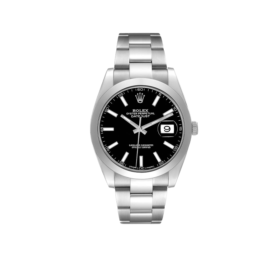 Rolex Datejust 41mm Black Dial Smooth Bezel Steel Mens Watch 126300