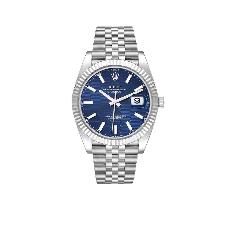 Rolex Datejust 41mm Steel White Gold Fluted Motif Dial Mens Watch 126334