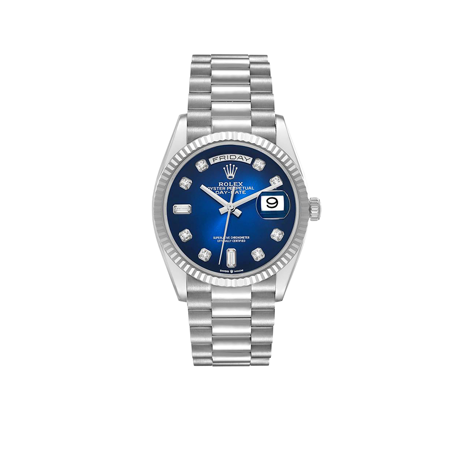 Rolex President Day-Date 36mm White Gold Ombre Diamond Dial Mens Watch 128239