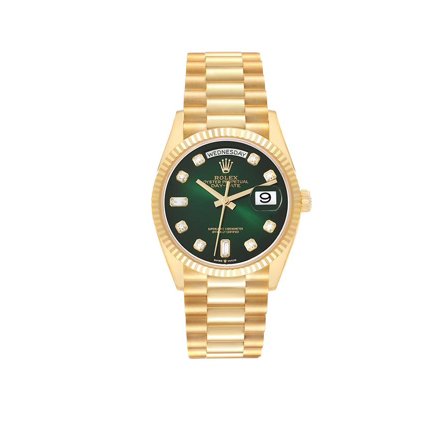 Rolex President Day-Date 36mm Yellow Gold Green Diamond Dial Mens Watch 128238