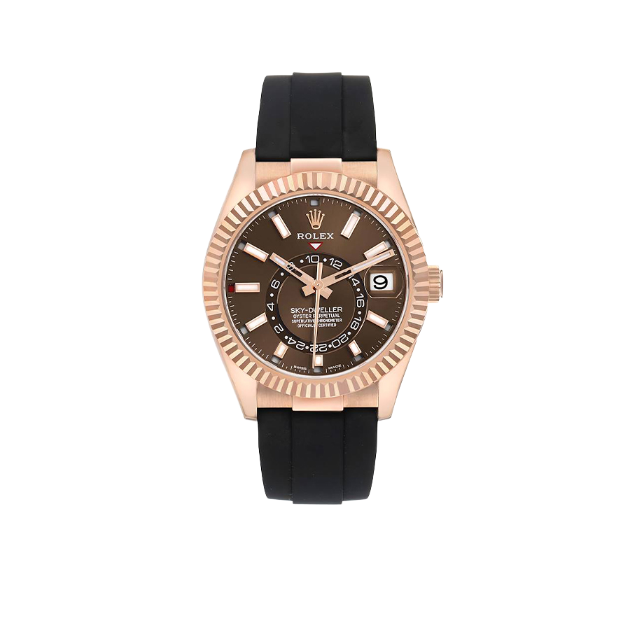 Rolex Sky-Dweller 42mm Rose Gold Chocolate Brown Dial Mens Watch 326235