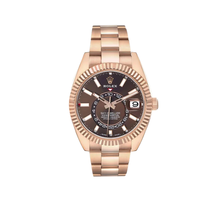 Rolex Sky-Dweller 42mm Rose Gold Chocolate Brown Dial Mens Watch 326935