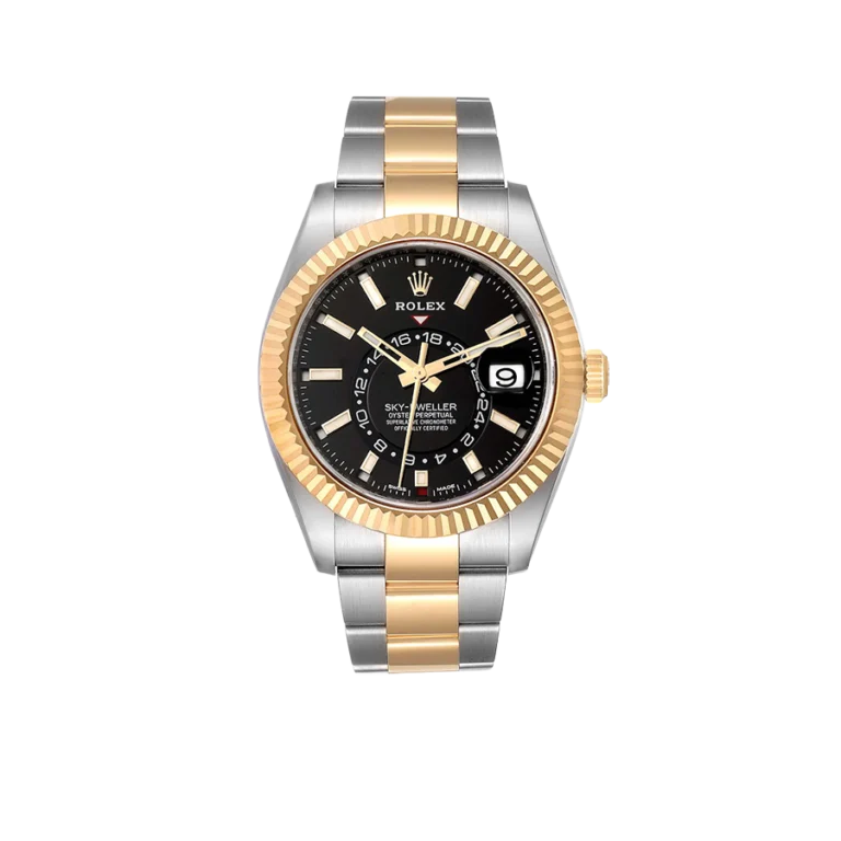 Rolex Sky Dweller 42mm Yellow Gold Steel Black Dial Mens Watch 326933