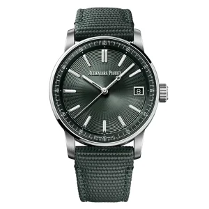 AudemarsPiguet 15210ST Green 41mm Concentric Circle Pattern Textured Strap Round Bezel