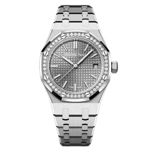 AudemarsPiguet 15551ST Gray 37mm Diamond Bezel Stainless Steel Bracelet