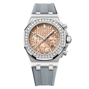 AudemarsPiguet 26231ST Salmon Pink 38mm Chronograph Rubber Strap Diamond Bezel