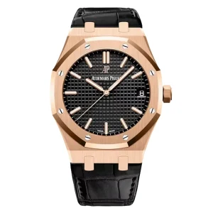 AudemarsPiguet 15500OR Rose Gold 41mm Black Dial Alligator Leather Strap Rose Gold Bezel