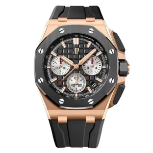 AudemarsPiguet 26420RO Rose gold 43mm Chronograph Rubber strap Octagonal bezel