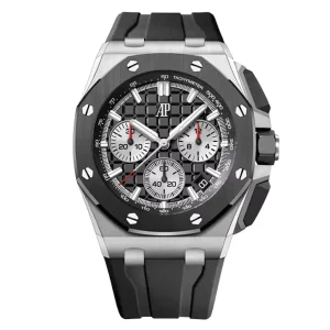 AudemarsPiguet 26420SO Silver 43mm Chronograph Rubber Stainless Steel Bezel