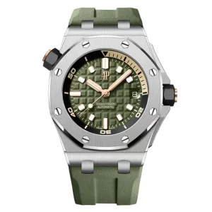 AudemarsPiguet 15720ST Khaki Green 42mm Stainless Steel Case Rubber Strap Octagonal Bezel